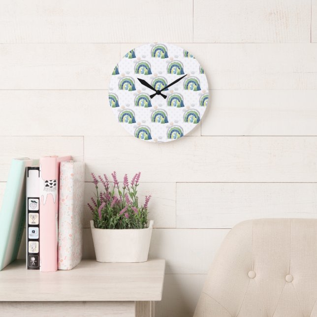 Watercolor Rainbow Pattern Large Clock (Reading Room)
