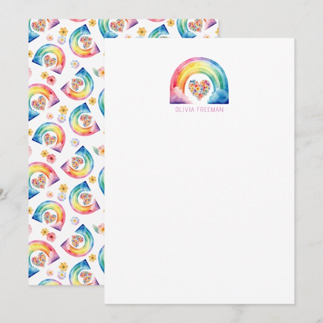 Watercolor Rainbow Personalised Stationery Thank You Card (Front/Back)