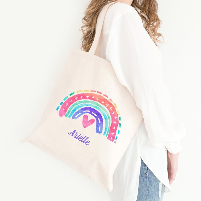 Watercolor Rainbow Personalised Tote Bag (Creator Uploaded)
