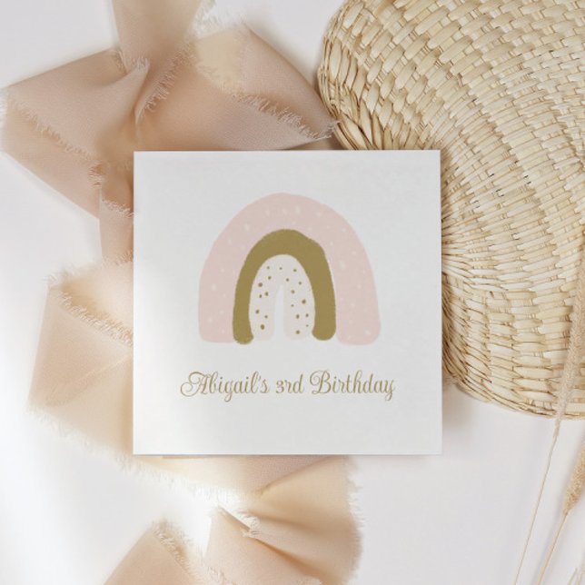 Watercolor Rainbow Pink Pastel Birthday Party Napkin (Creator Uploaded)