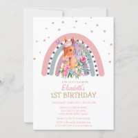 Watercolor Rainbow Pony Flowers Birthday