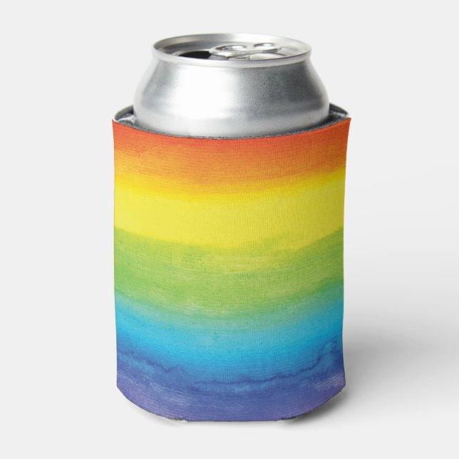 Watercolor Rainbow Pride Bright Vibrant Can Cooler (Can Front)