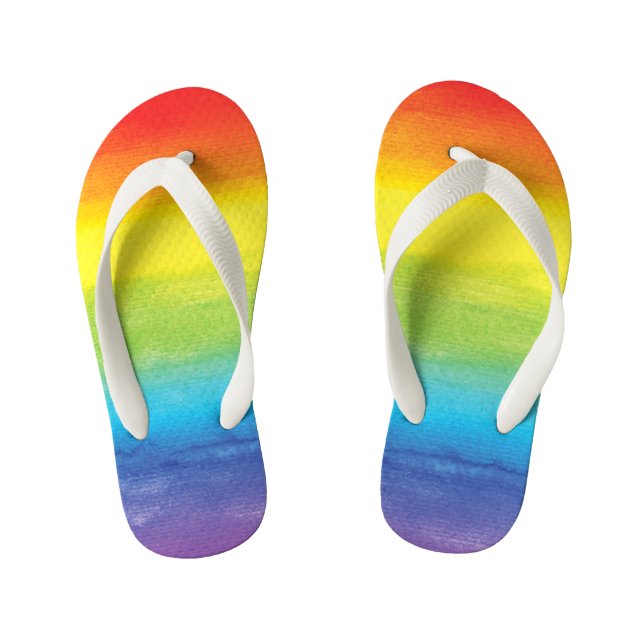 Watercolor Rainbow Pride Bright Vibrant Kid's Flip Flops (Footbed)