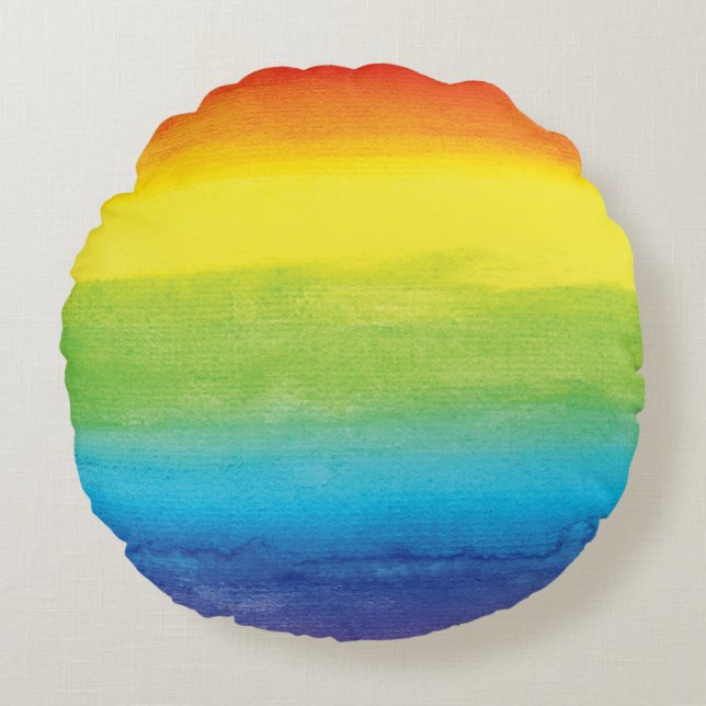 Watercolor Rainbow Pride Bright Vibrant Round Cushion (Front)