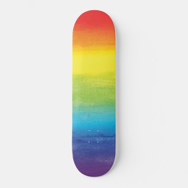 Watercolor Rainbow Pride Bright Vibrant Skateboard (Front)
