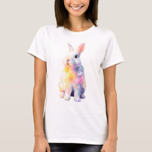 Watercolor Rainbow Rabbit Portrait Women T-Shirt