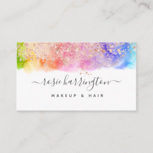 Watercolor Rainbow Rose Gold Glitter Girly Business Card