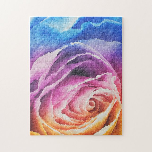 Watercolor Rainbow Rose Jigsaw Puzzle (Vertical)