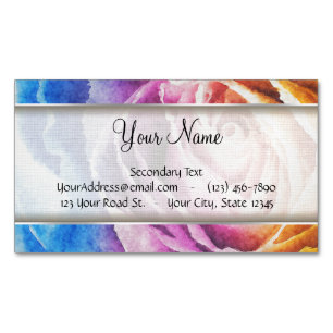 Watercolor Rainbow Rose Magnetic Business Card