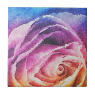Watercolor Rainbow Rose Tile