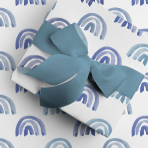 Watercolor Rainbow Rows in Blue Wrapping Paper
