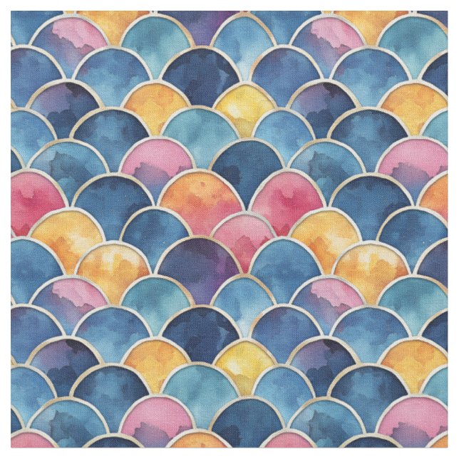 Watercolor Rainbow Scales Fabric (Close Up)