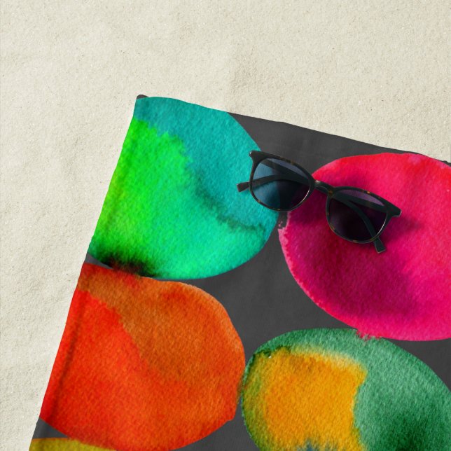 Watercolor rainbow spots art beach style beach towel (In Situ)