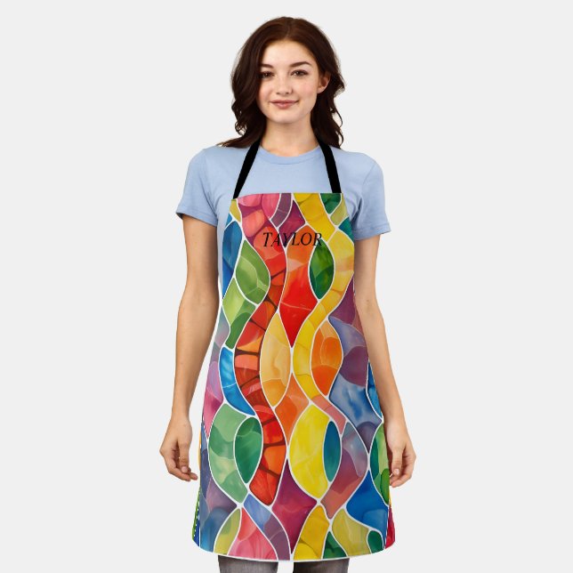 Watercolor Rainbow Stained Glass Apron (Worn)
