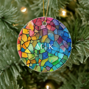 Watercolor Rainbow Stained Glass Ceramic Tree Decoration