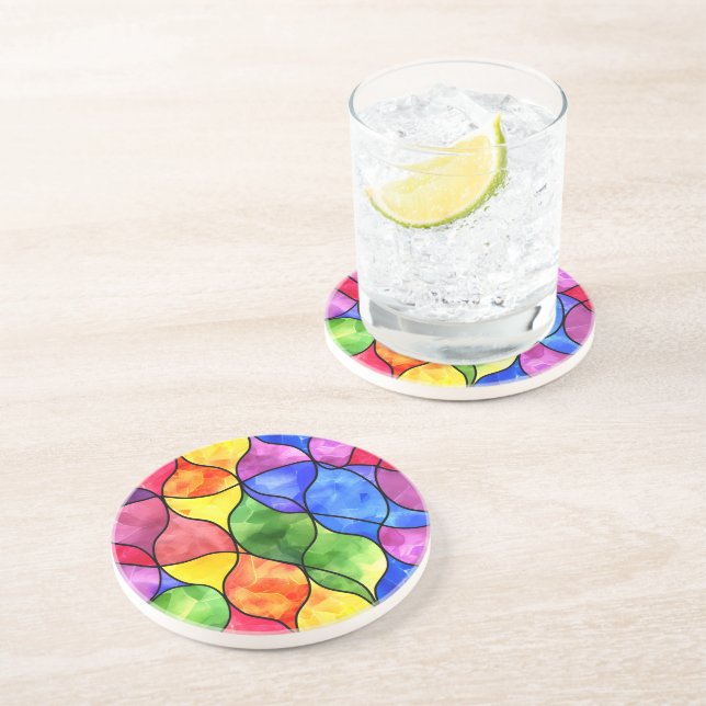 Watercolor Rainbow Stained Glass Coaster (Side)
