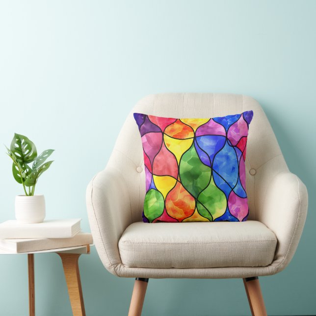Watercolor Rainbow Stained Glass Cushion (Chair)