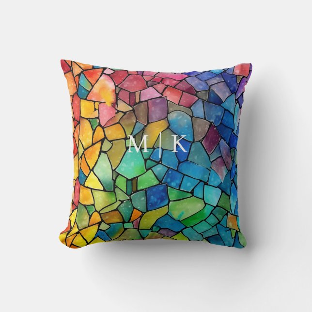 Watercolor Rainbow Stained Glass Cushion (Front)