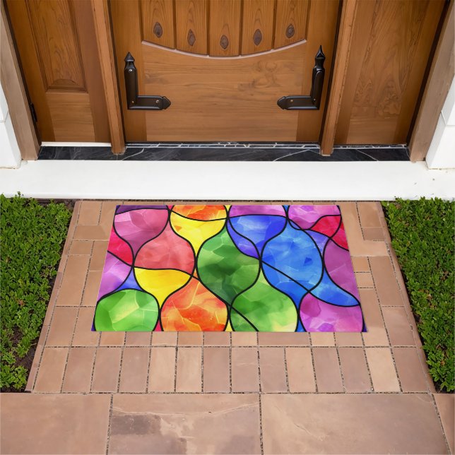 Watercolor Rainbow Stained Glass Doormat (Outdoor)