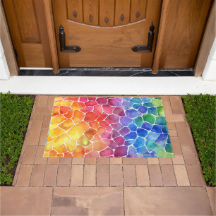 Watercolor Rainbow Stained Glass Doormat