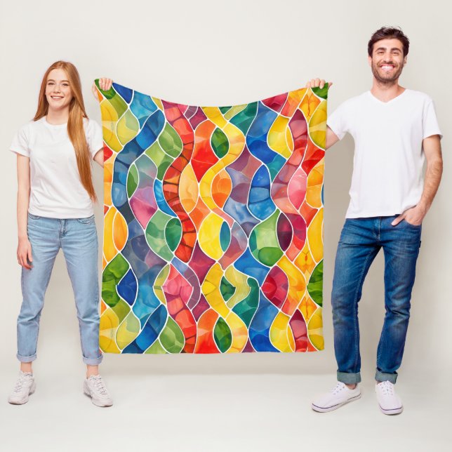 Watercolor Rainbow Stained Glass Fleece Blanket (In Situ)