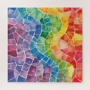 Watercolor Rainbow Stained Glass Jigsaw Puzzle