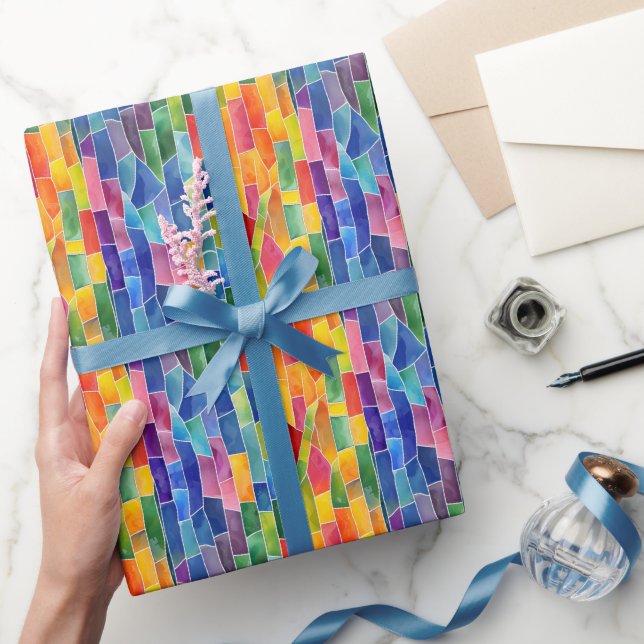 Watercolor Rainbow Stained Glass Wrapping Paper (Gifting)