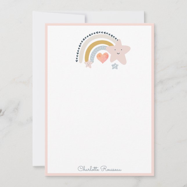 Watercolor Rainbow Stars Custom Kid's Stationery Card (Front)