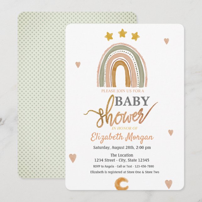 Watercolor Rainbow Stars Hearts Baby Shower  Invitation (Front/Back)