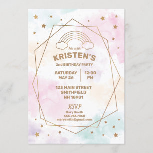 Watercolor Rainbow Stars Modern Party Invitation