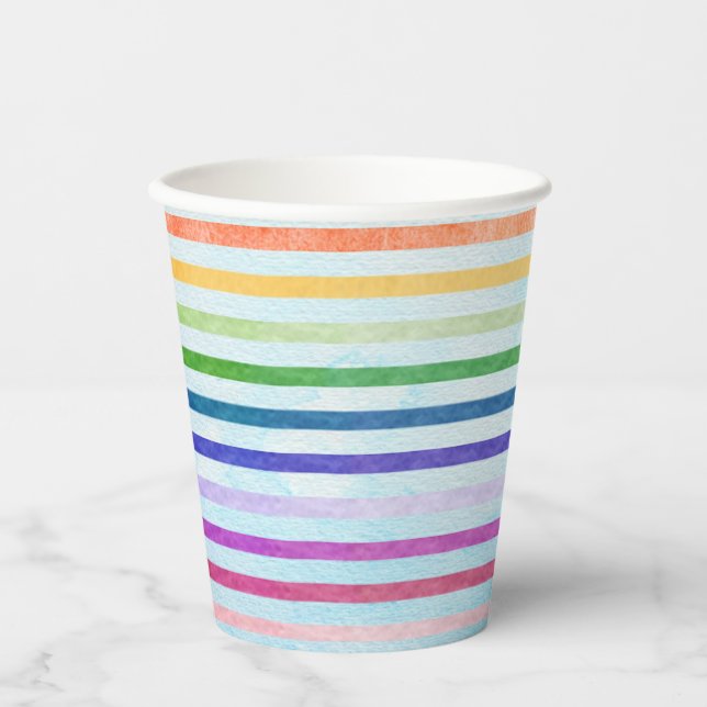Watercolor Rainbow Stripe Art Party Cup (Front)