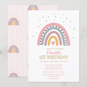 Watercolor Rainbow Striped Birthday  Invitation