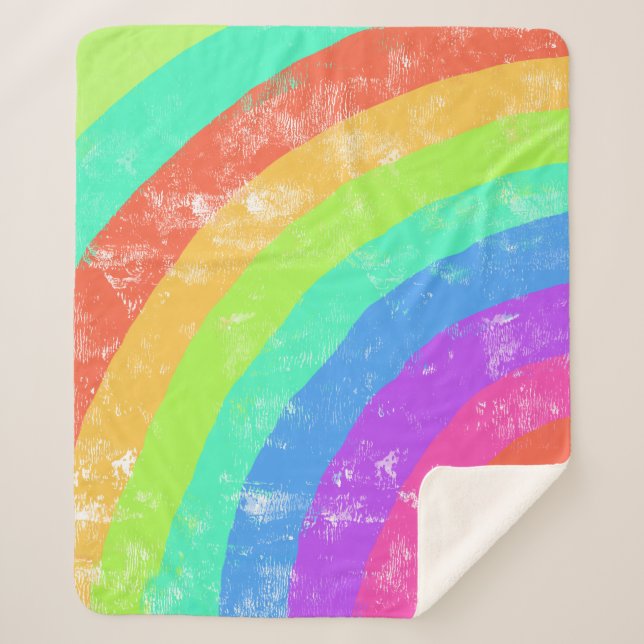 Watercolor Rainbow Striped Sherpa Blanket (Front)