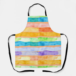 Watercolor Rainbow Stripes Abstract Apron