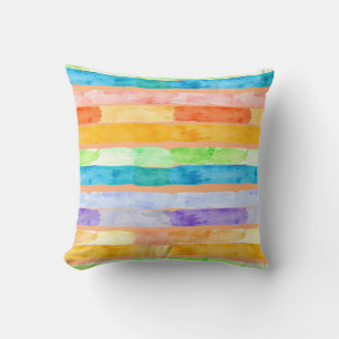 Watercolor Rainbow Stripes Abstract Cushion