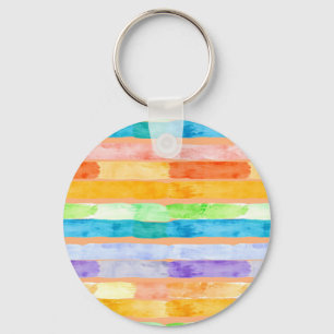 Watercolor Rainbow Stripes Abstract Key Ring