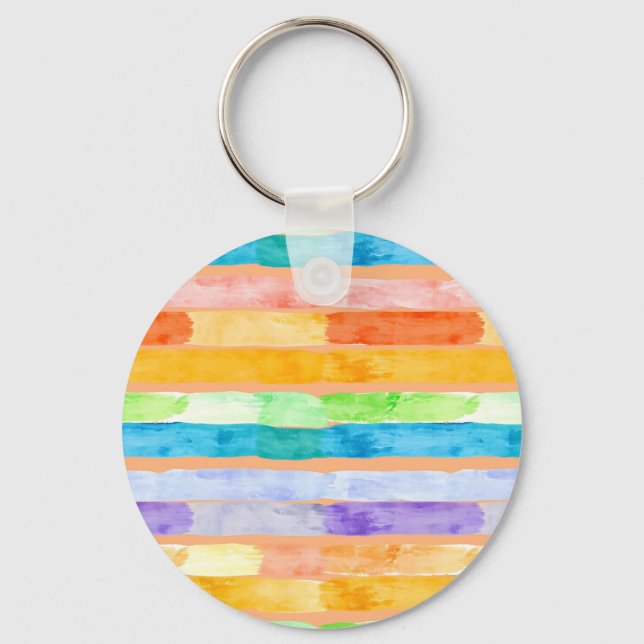 Watercolor Rainbow Stripes Abstract Key Ring (Front)