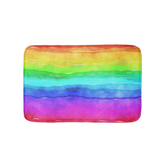 Watercolor Rainbow Stripes Bath Mat (Front)