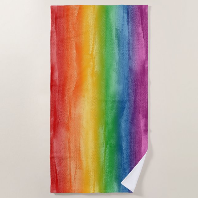 Watercolor Rainbow Stripes Beach Towel (Front)