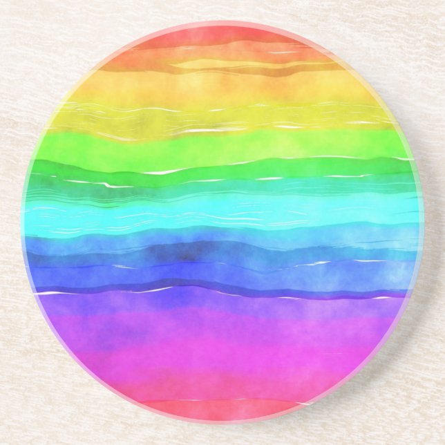 Watercolor Rainbow Stripes Coaster (Front)