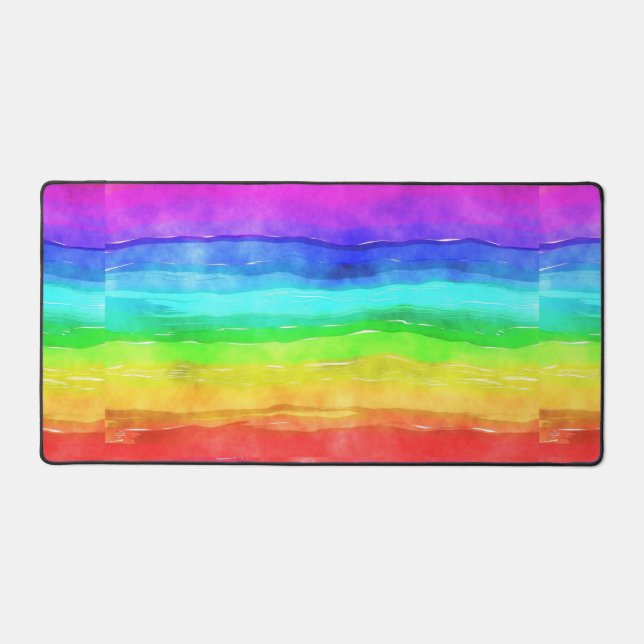 Watercolor Rainbow Stripes Design Desk Mat (Front)