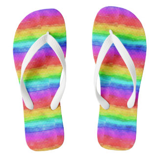 Watercolor Rainbow Stripes Design Flip Flops
