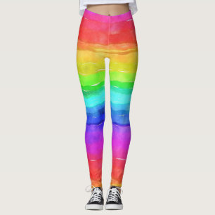 Watercolor Rainbow Stripes Design Leggings