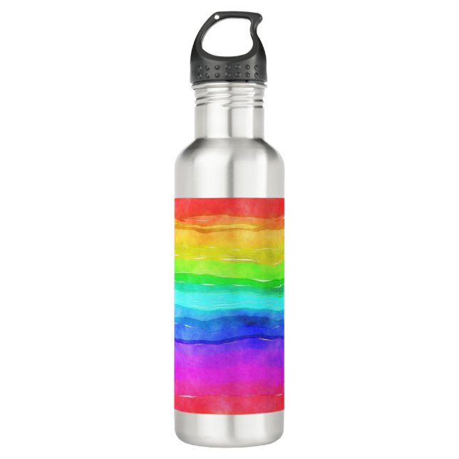 Watercolor Rainbow Stripes Design Water Bottle (Front)