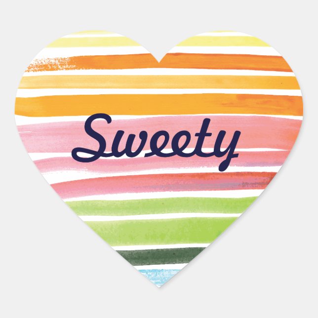 Watercolor rainbow stripes heart sticker (Front)