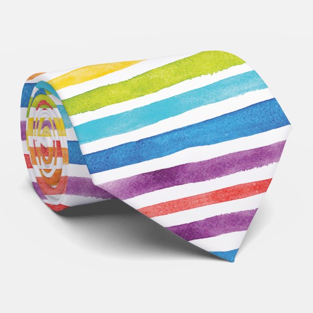 Watercolor Rainbow Stripes Modern Bright Office Tie (Rolled)