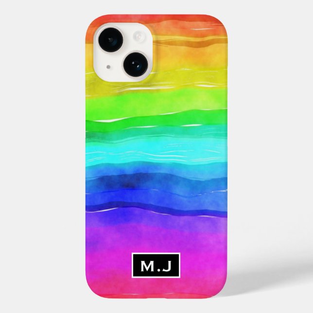 Watercolor Rainbow Stripes Monogram Case-Mate iPhone Case (Back)