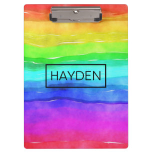 Watercolor Rainbow Stripes Personalised Clipboard