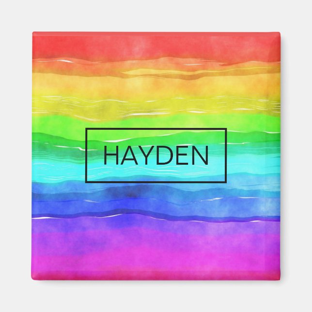 Watercolor Rainbow Stripes Personalised Magnet (Front)