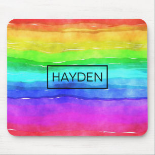 Watercolor Rainbow Stripes Personalised Mouse Mat